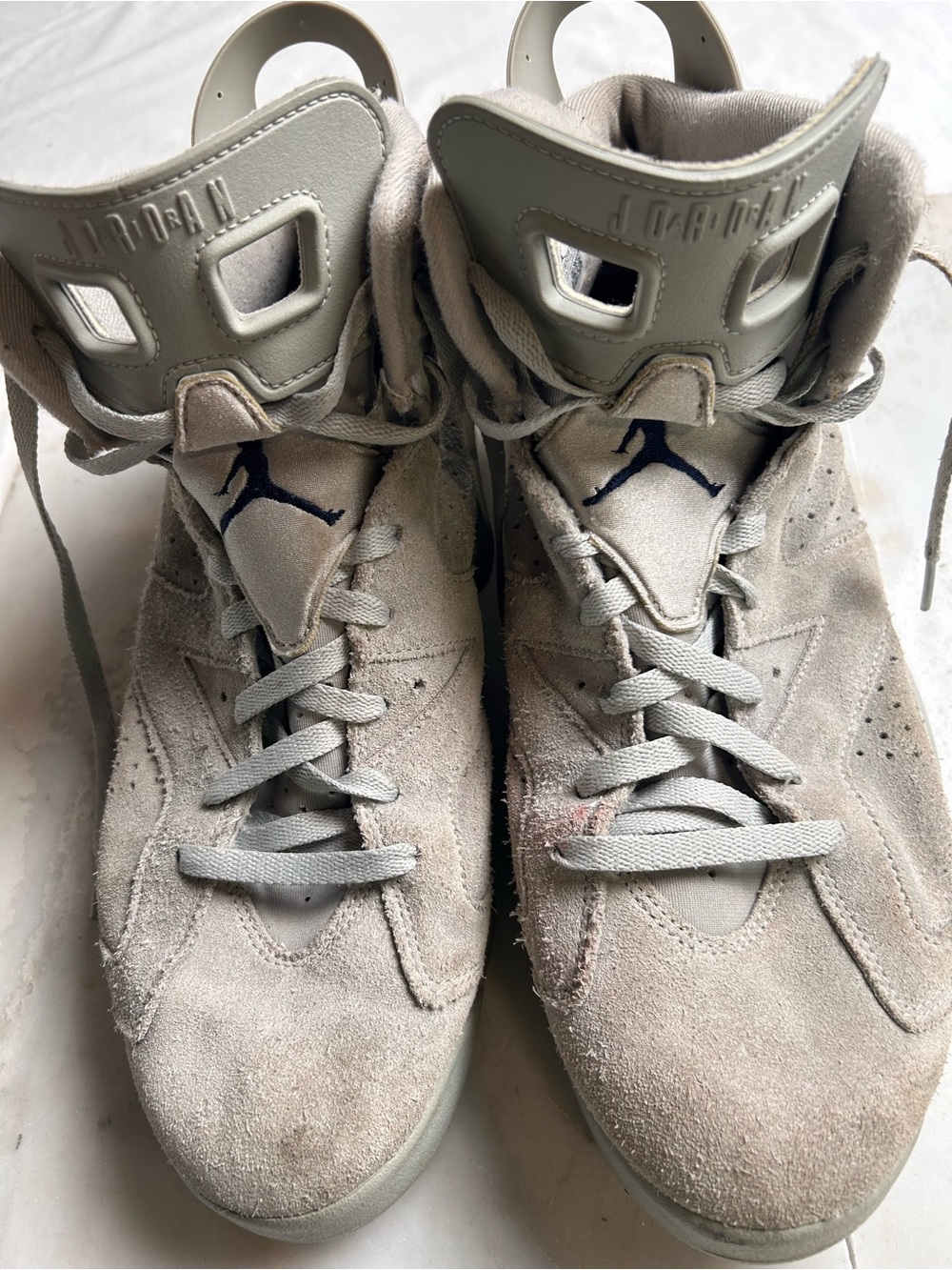 Air Jordan Retro 7 Suede Sneakers in Light Gray with Navy Jumpman 14 Mens - Picture 3 of 14